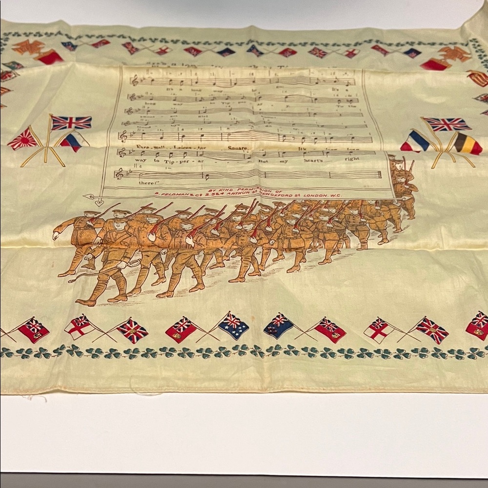 WWI Patriotic Silk Scarf “It’s a Long, Long Way to Tipperary” Military Soldier